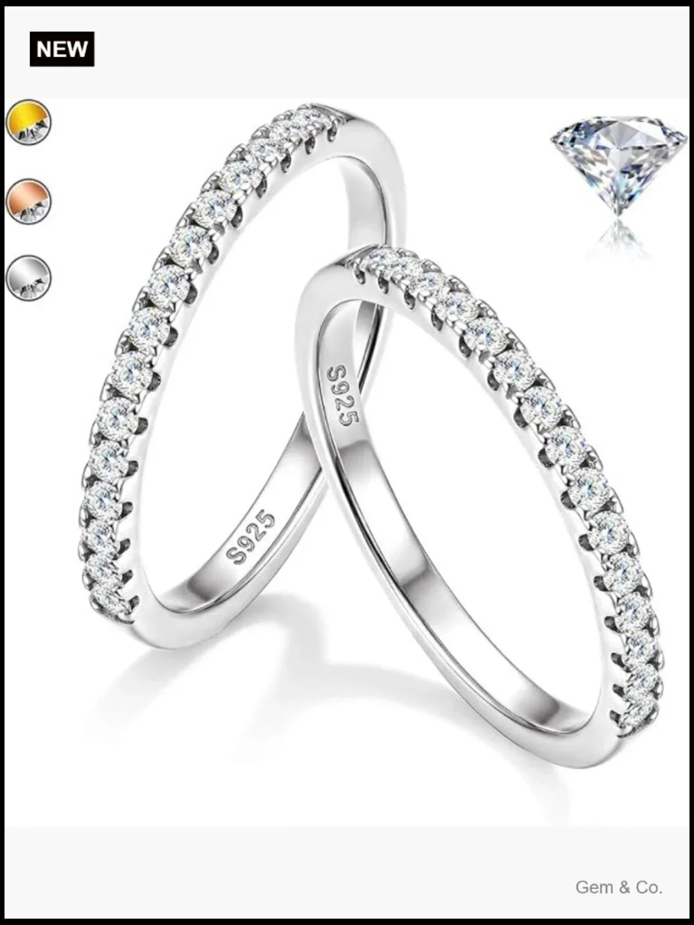 2Pcs Moissanite Eternity Band Ring Set 925 Sterling Silver Stackable